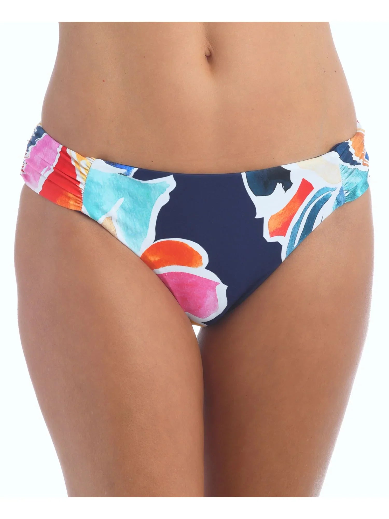LA BLANCA Women's Navy Floral Stretch Shirred Lined Reversible Moderate Coverage Petals In Bloom Hipster Swimsuit Bottom 16