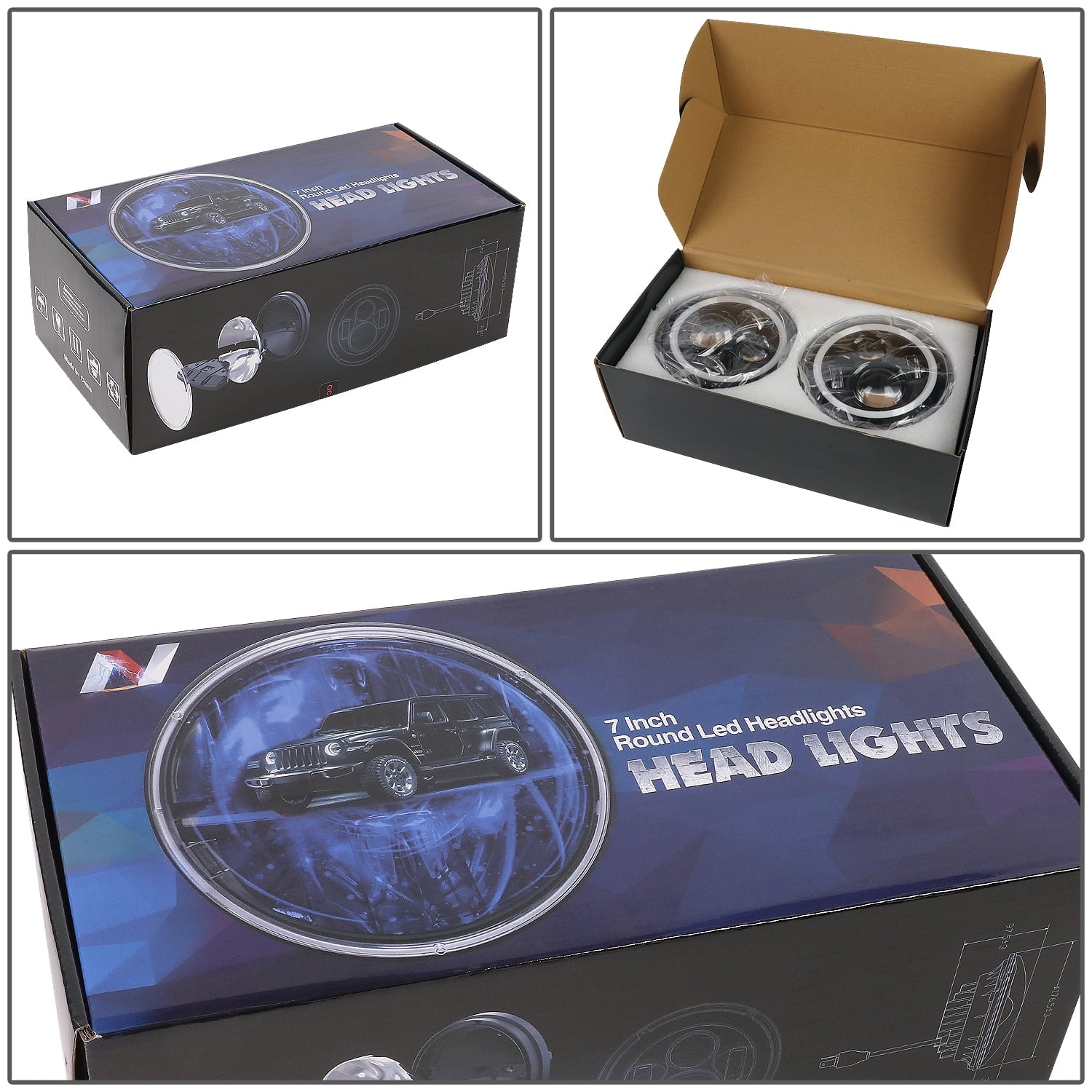 NUVISION LIGHTING NVL-HL-001H Nuvision For 1997 to 2018 Jeep Wrangler/Wrangler JK TJ LJ CJ 2Pcs 7 inches LED Halo DRL Projector Black Housing Headlights 13 14