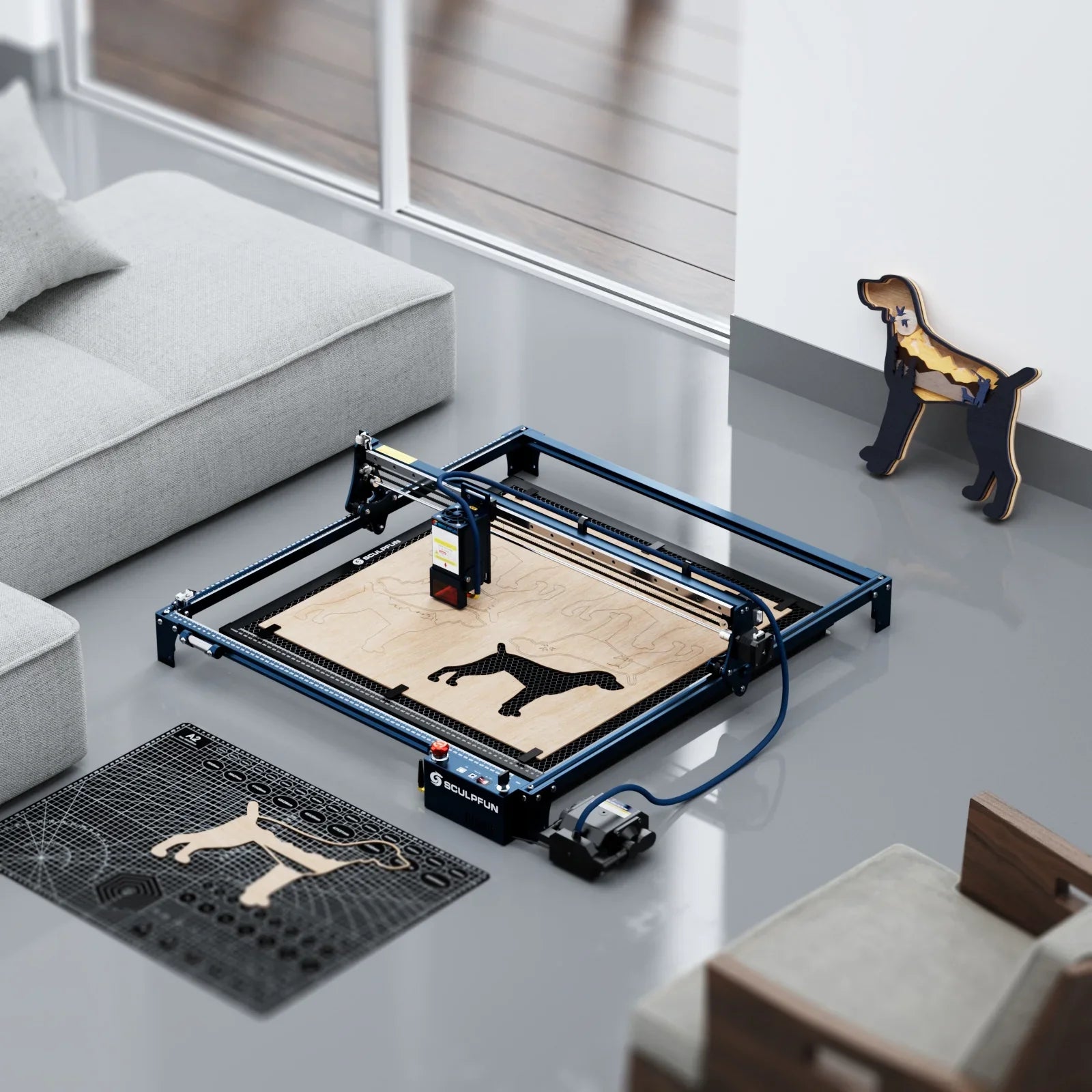 SCULPFUN-2 Engraving Machine,Lens Eye Includes 600x600mm Area M8 Main Walnut S30Assist M8 Main Air Assist S30 Hine 600x600mm84wArea Assist Able Dsfen Qiuni Wood Craft Paper