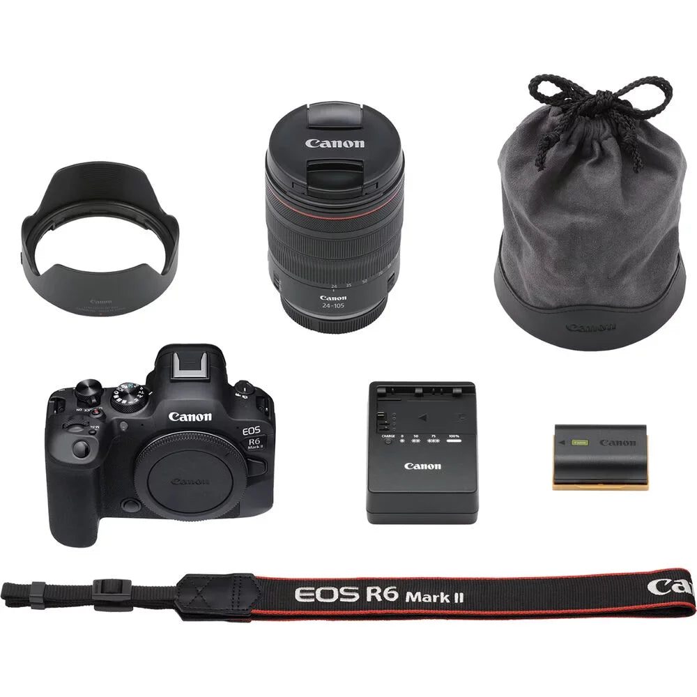 Canon EOS R6 Mark II Mirrorless Camera with 24-105mm f/4 Lens (5666C011) + 64GB Memory Card + Case + Corel Photo Software + LPE6 Battery + External Charger + Card Reader + More