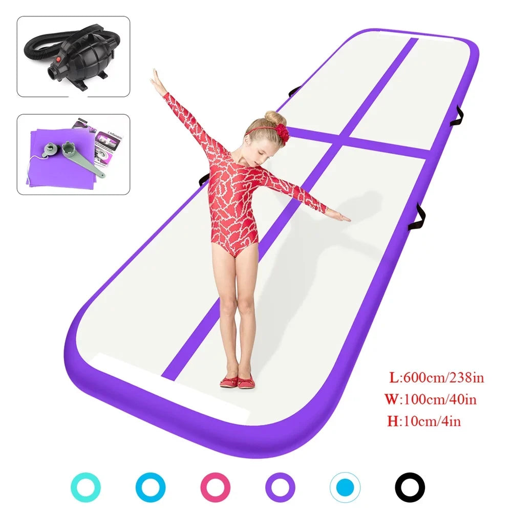 FBSPORT 19.68ft/6m*1m*0.1m air Track mat Inflatable Gymnastics airtrack with Electric Air Pump for Practice Gymnastics, Yoga,Kid Safty mat,Tumbling,Parkour, Home Floor
