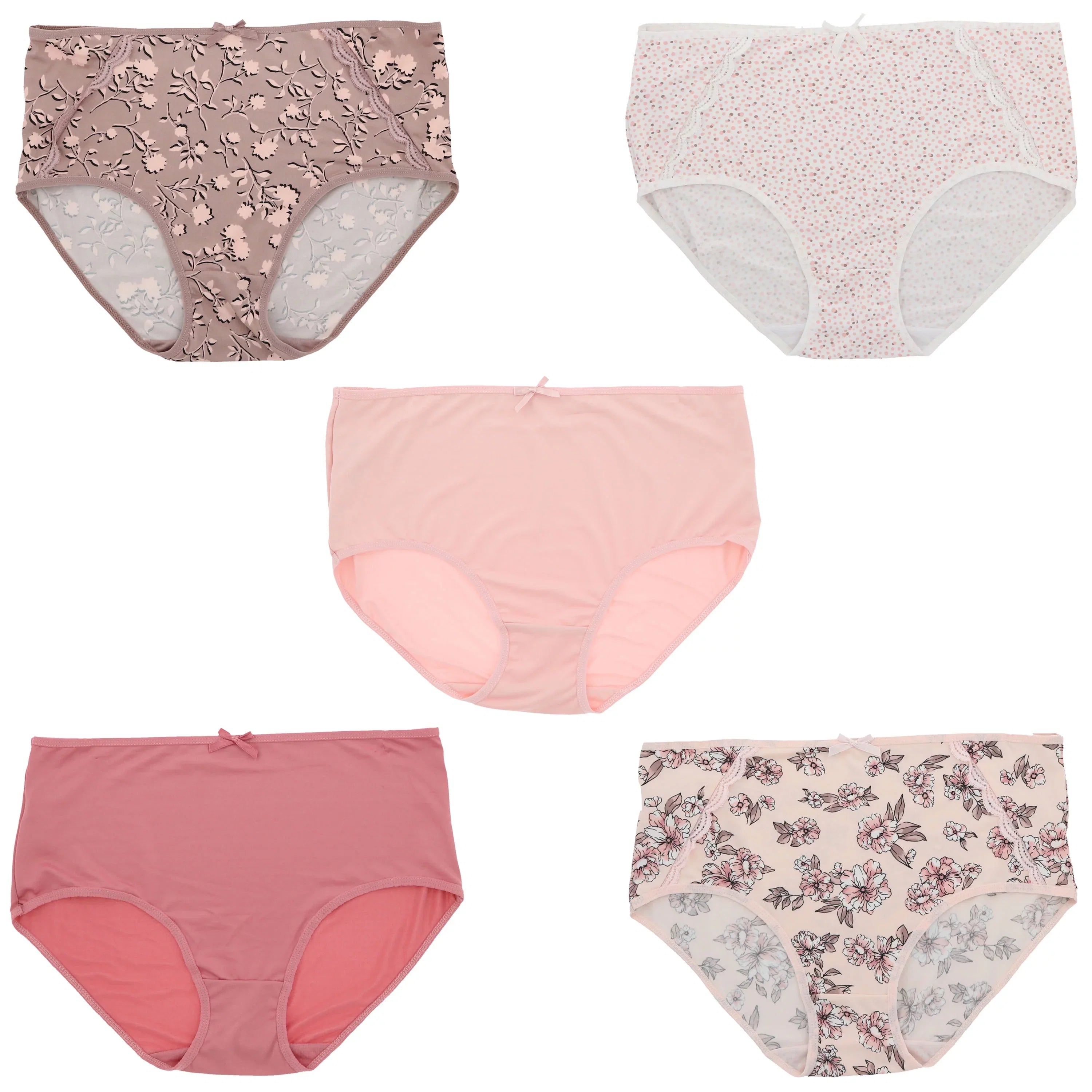 Delta Burke Intimates Women's Plus Size Sexy Classic High Rise Brief Panties (5Pr) (Large, Pink Floral Dots)