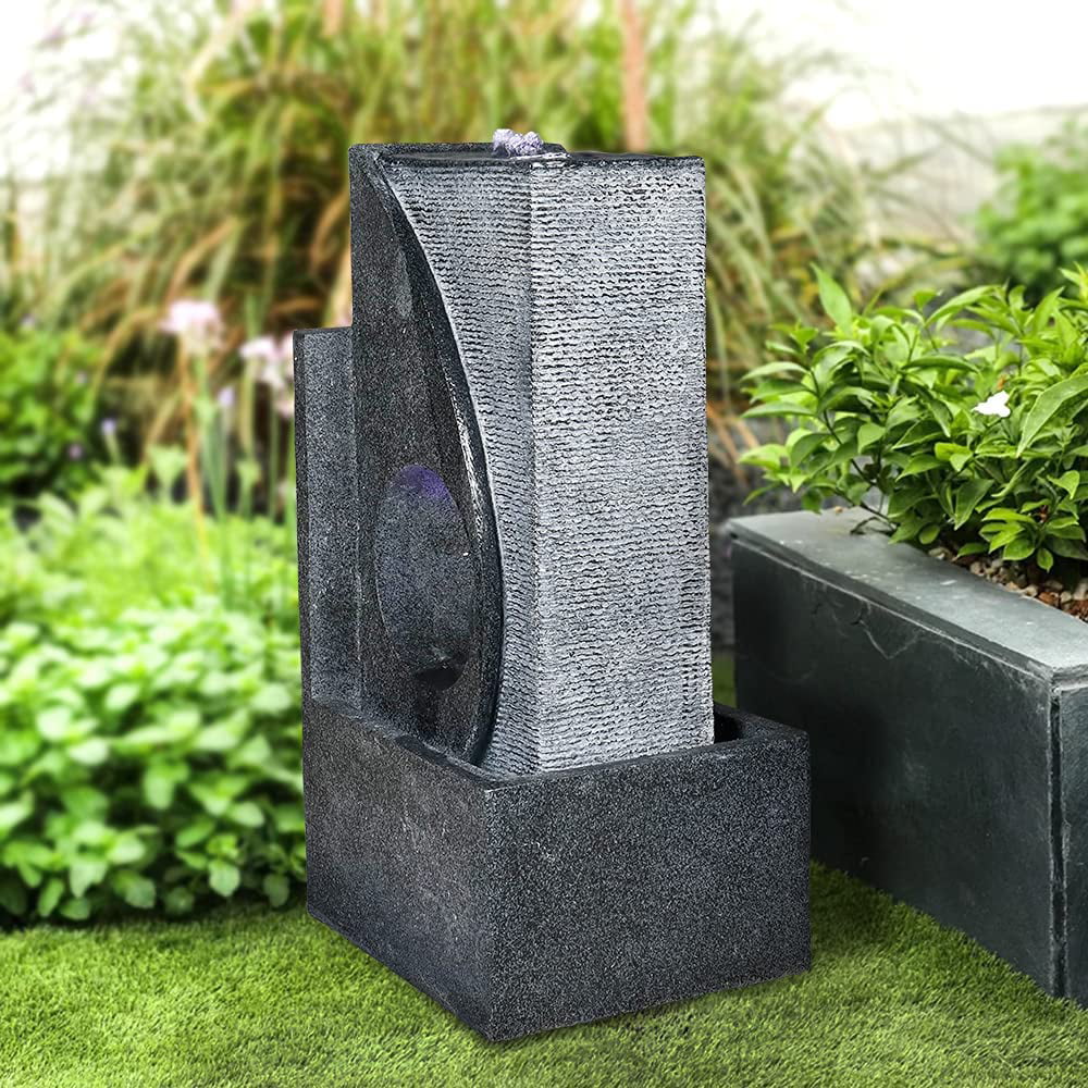 Sportaza 24.4inches Cascading Water Fountain with Led Lights Indoor/Outdoor Modern Sphere & Column Water Feature for Office Home Garden Patio Decor