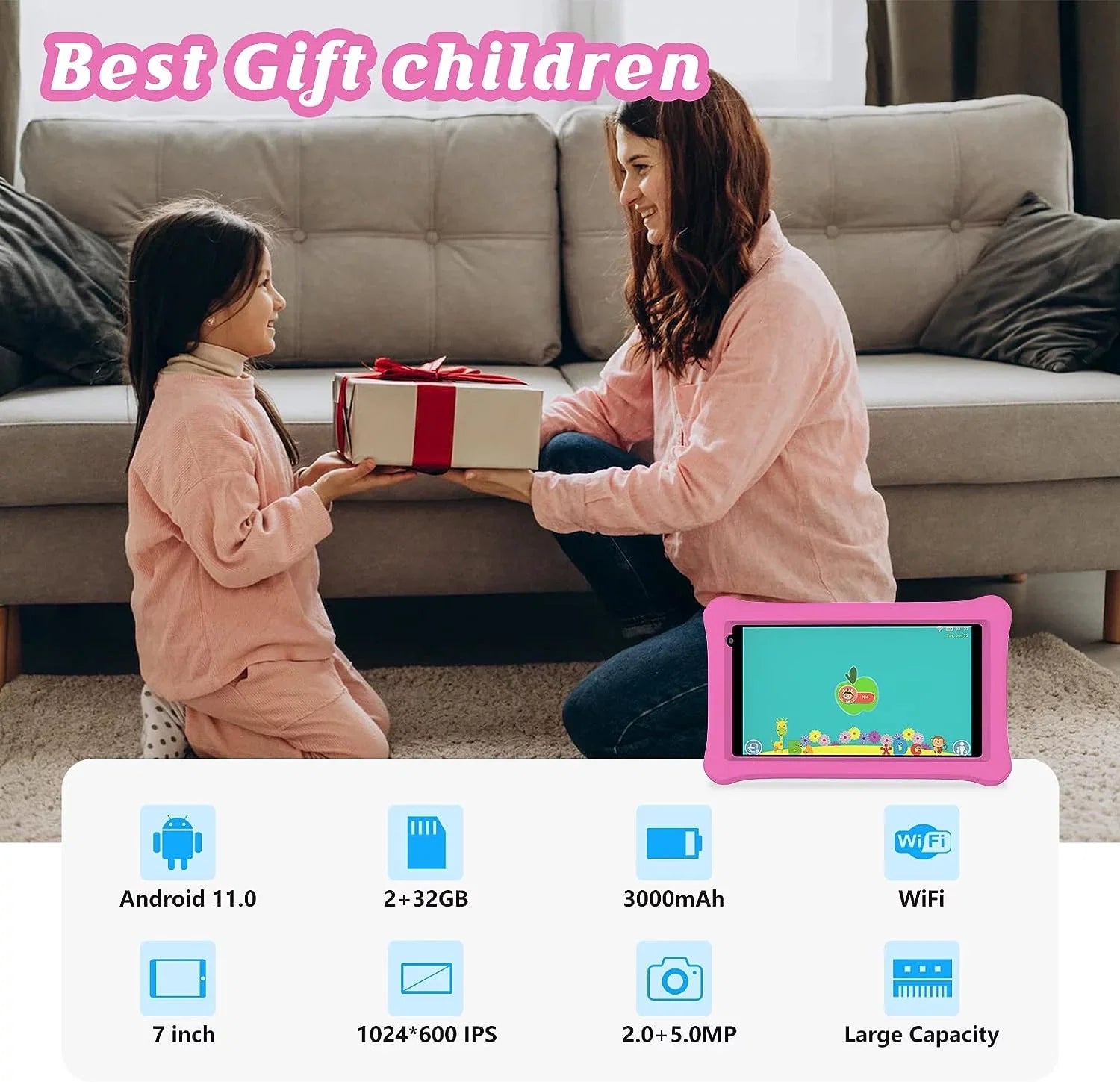 Kids Tablet, 7 inch Androrid 11 Toddler Tablet for Kids 2GB RAM 32GB ROM Tablets, Google Certificated, Bluetooth, WiFi, Dual Camera, Parental Control Tablet with Case, Tablet for Learning