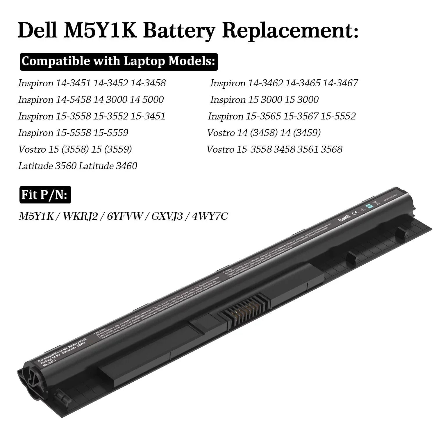 40WH M5Y1K 2 Batteries 14.8V for Inspiron 14 15 17 5000 3000 Series US