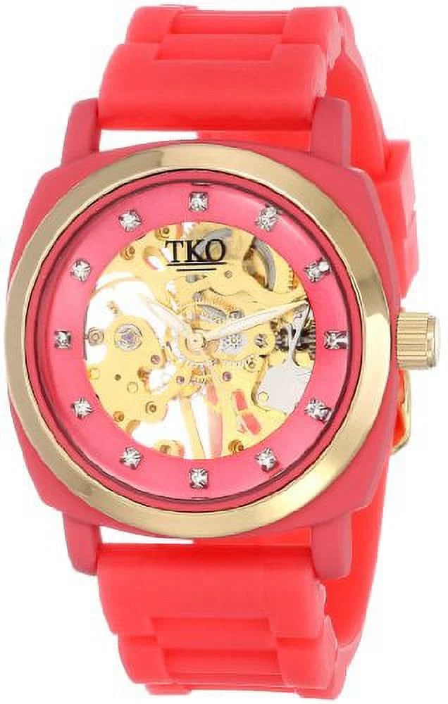 ORLOGI Women's TK626PK Milano Rose Rubber Mechanical Movement Skeleton Watch