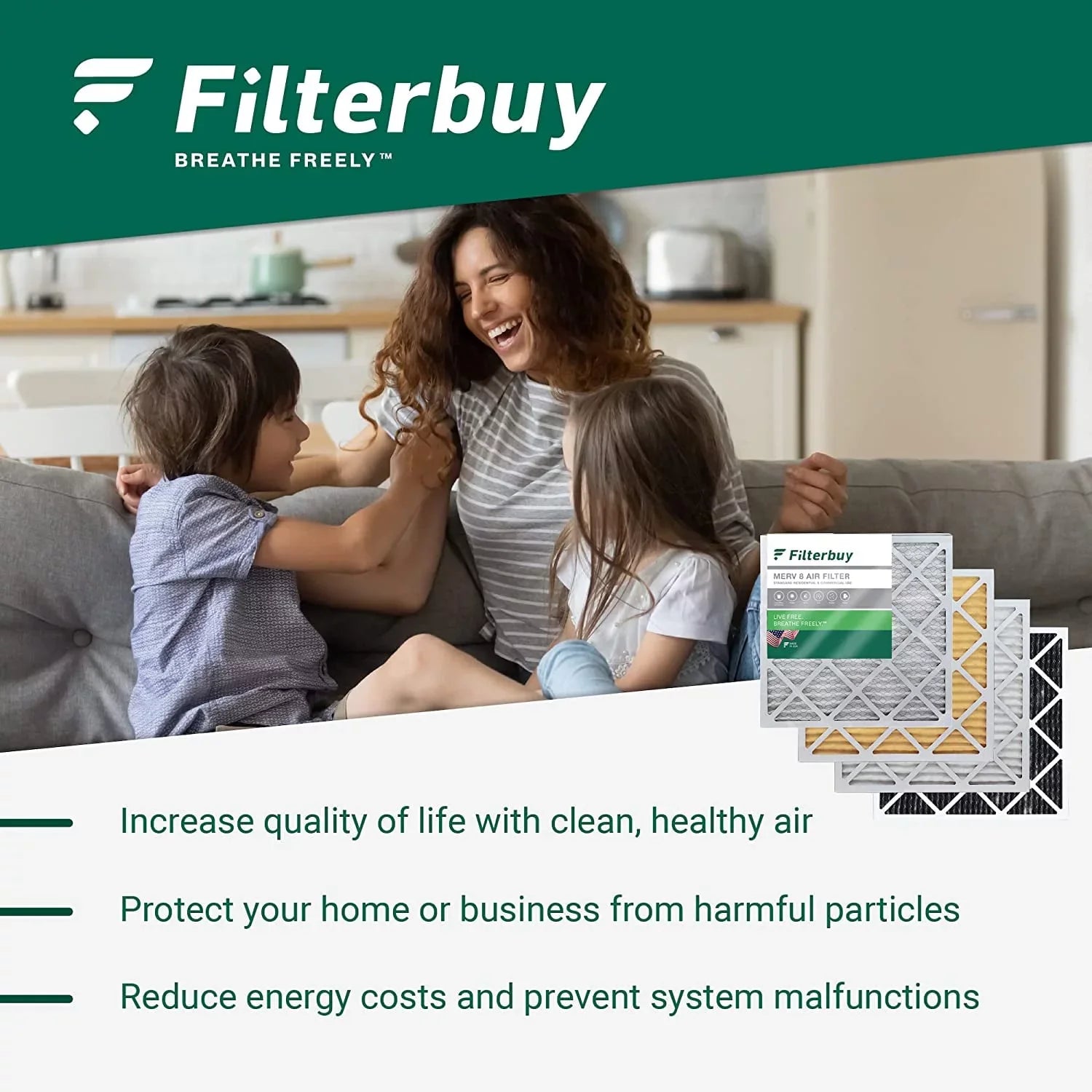 Filterbuy 15x20x1 MERV 13 Pleated HVAC AC Furnace Air Filters (2-Pack)
