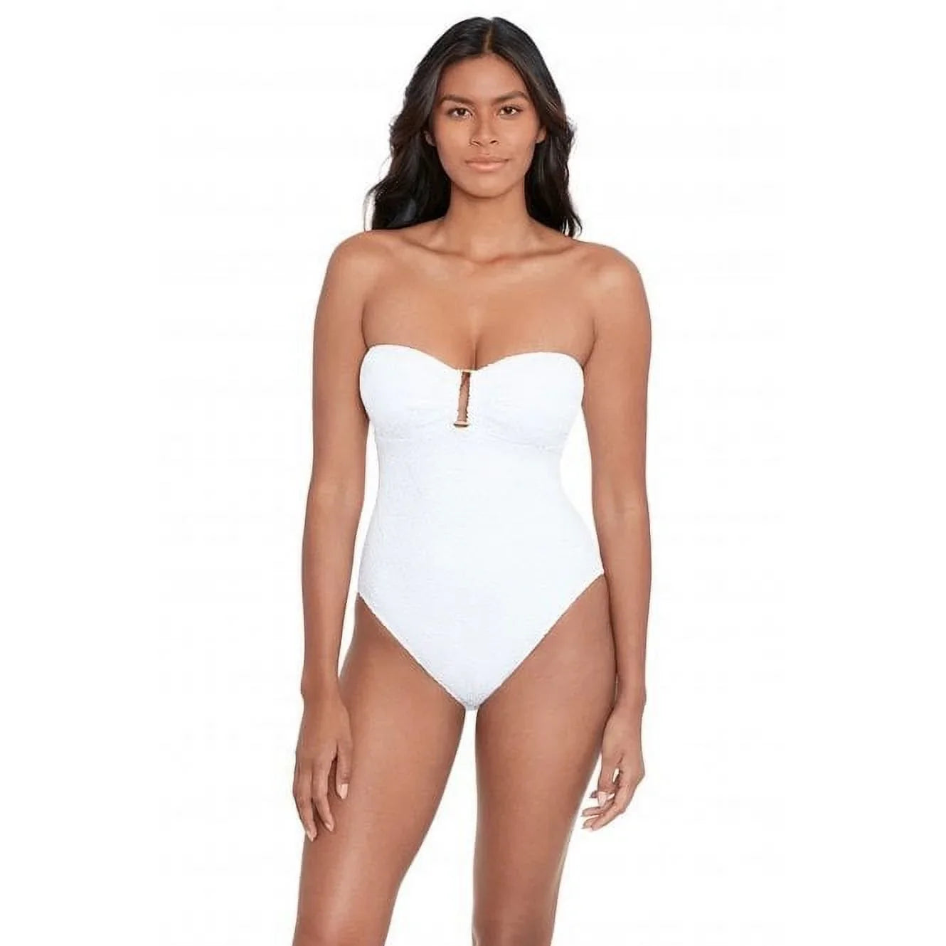 LAUREN Ralph Lauren Womens Crochet Ring Bandeau One-Piece White Size 4