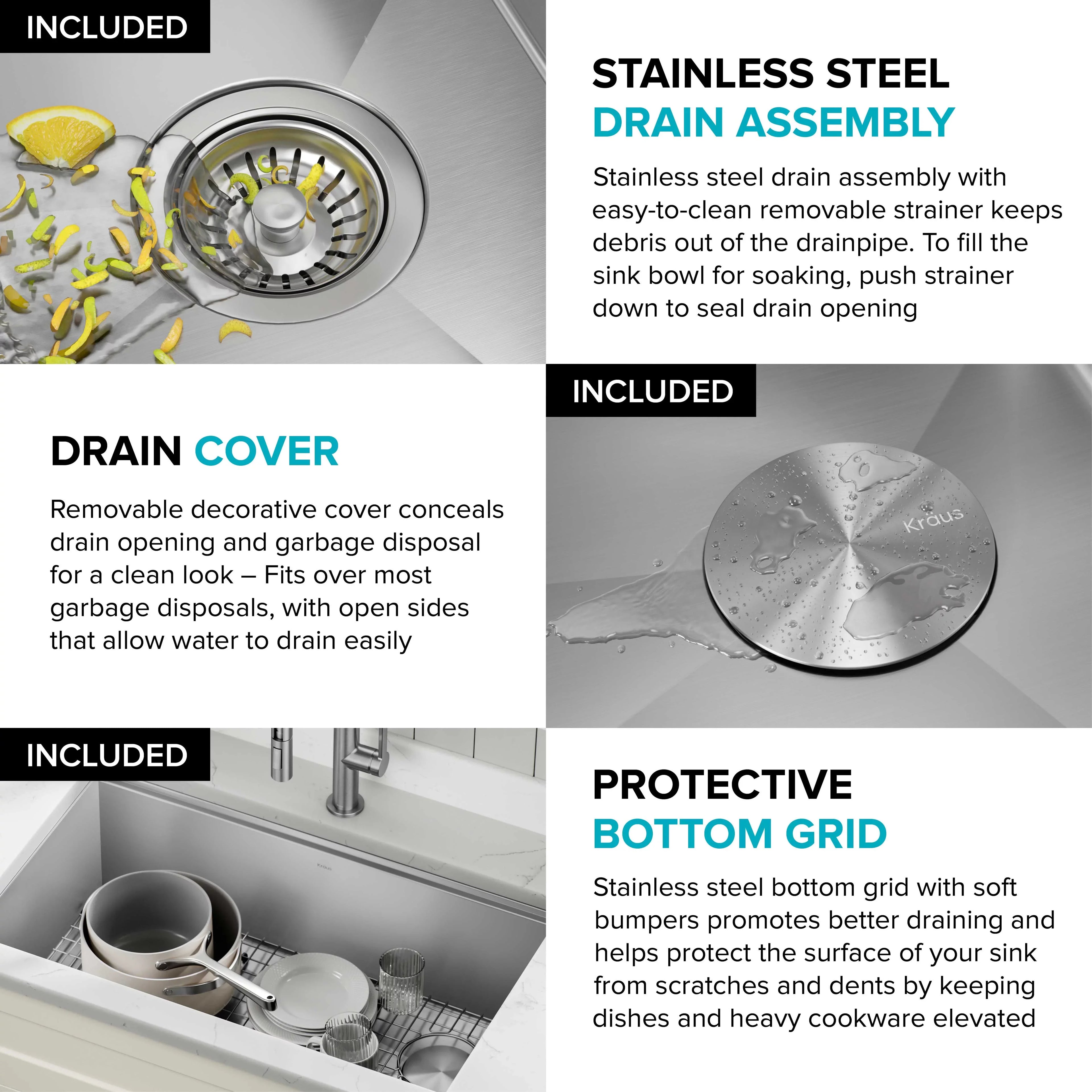Kraus Kore 28Undermount Workstation 16 Gauge Stainless Steel Single Bowl Kitchen Sink with Accessories