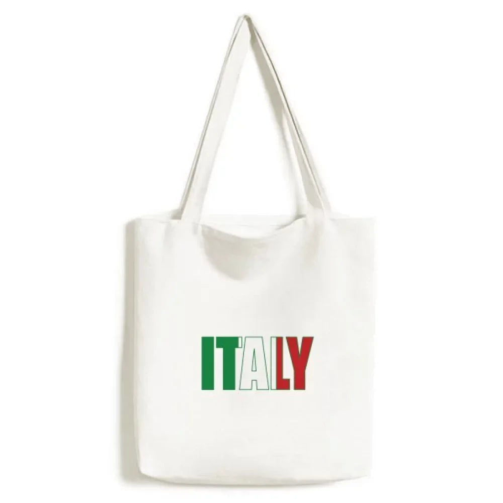 Italy Country Flag Name Tote Canvas Bag Shopping Satchel Casual Handbag