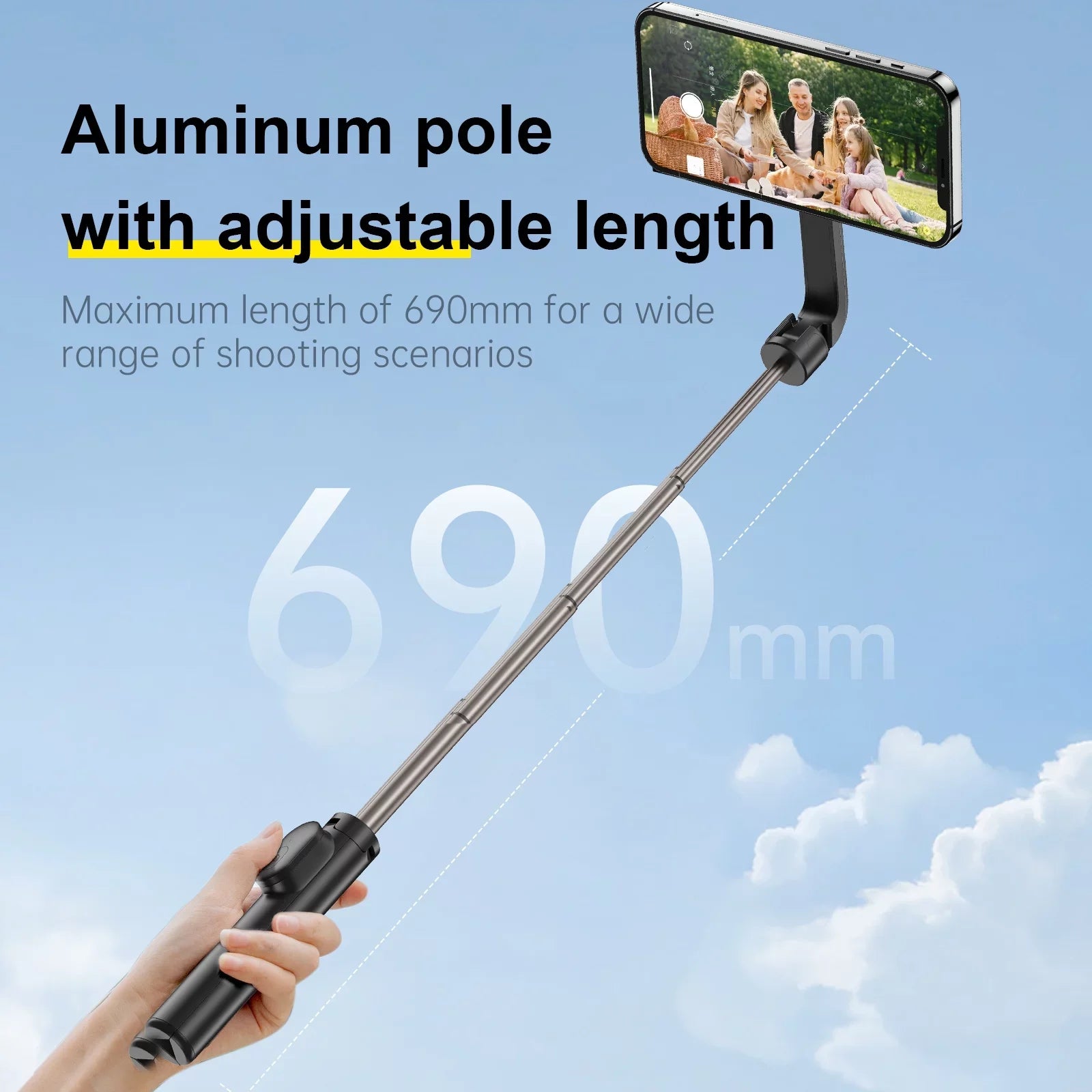 TELESIN Magnetic Selfie Stick with Remote Control for , 27.1 inch Tripod, Rotation