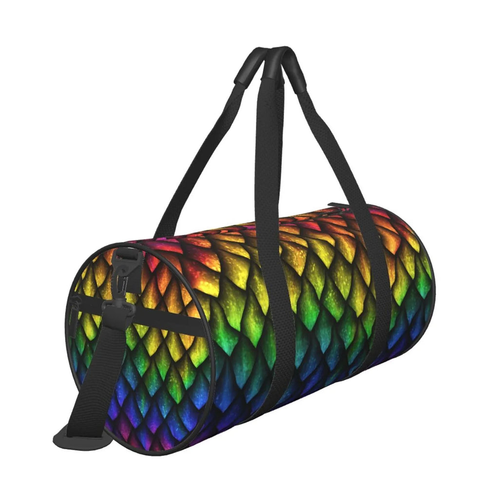 Coaee Dragon Scales Large Capacity Travel Luggage Bag Cylinder Gym Bag Waterproof Sports Bag with Pocket and Compartment