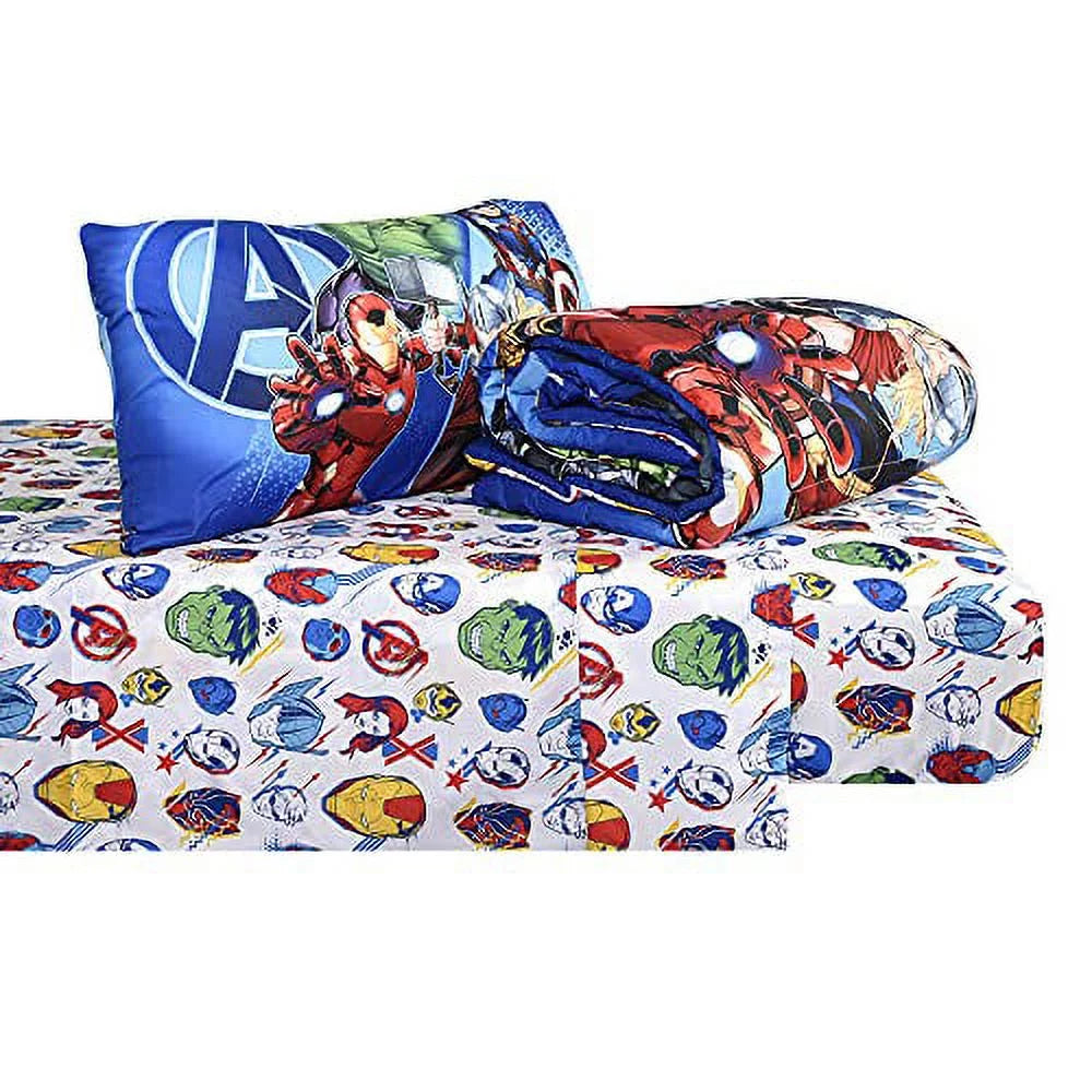 Marvel Avengers Kids Bedding Sheet Set with Reversible Comforter Twin Bed in Bag 4 pcs Set for Kids