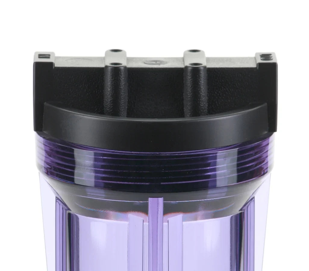 Hydronix HF3-10CLBK14, 10" Clear Housing with Black Rib Cap For RO & Filtration Systems, 1/4" Ports