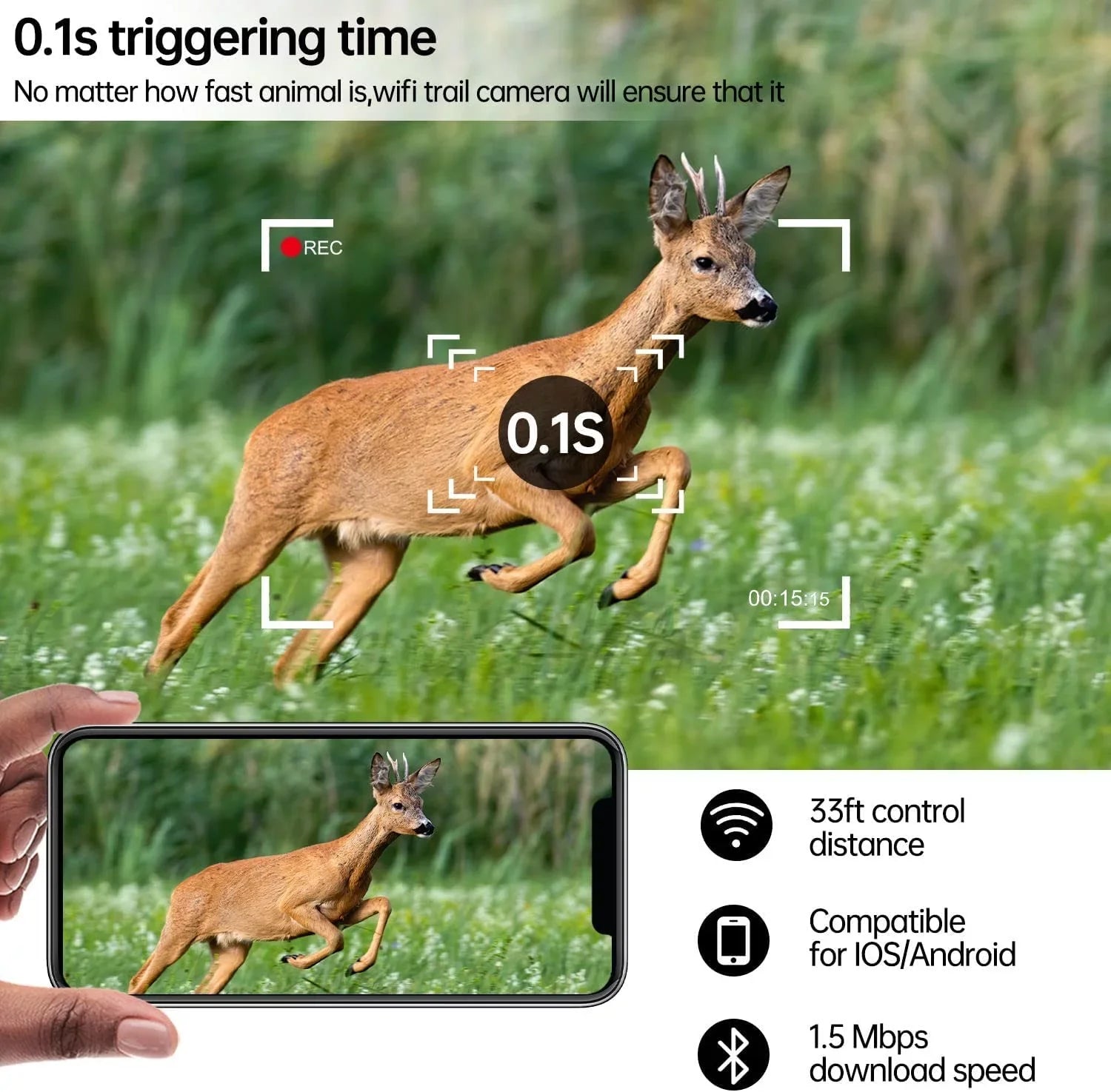 CAMPARK WiFi Trail Camera 30MP 1296P Bluetooth Hunting Game Camera with Infrared Night Vision Motion Activated Trail Camera with IP66 Waterproof for Wildlife Monitoring