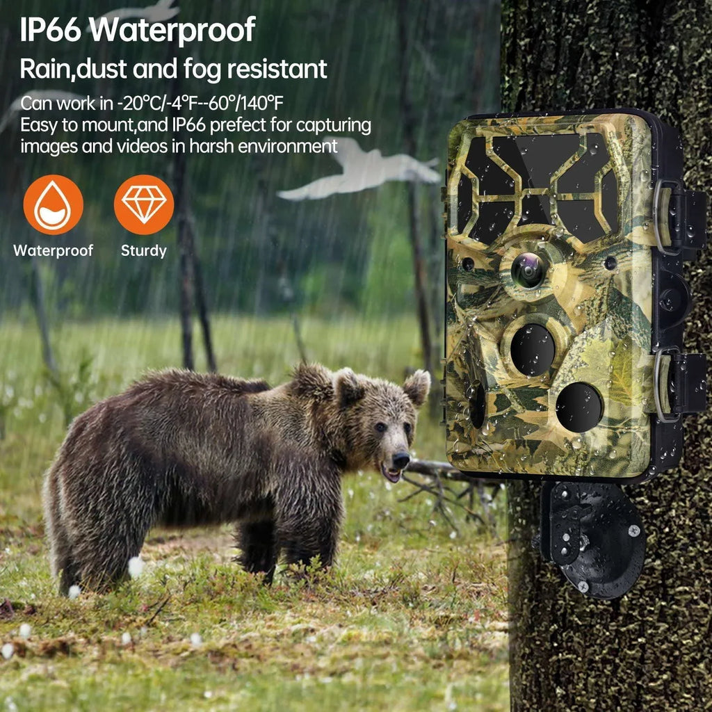 CAMPARK WiFi Trail Camera 30MP 1296P Bluetooth Hunting Game Camera with Infrared Night Vision Motion Activated Trail Camera with IP66 Waterproof for Wildlife Monitoring