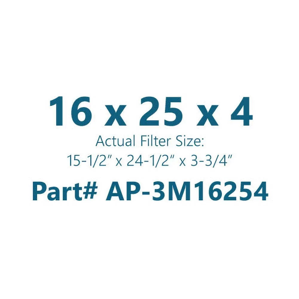 AirPurete Furnace Filters AP-3M16254 | Pack of 4 | Nominal Size: 16x25x4 | Actual Size: 15-1/2" x 24-1/2" x 3-3/4" | High Capacity MERV 8