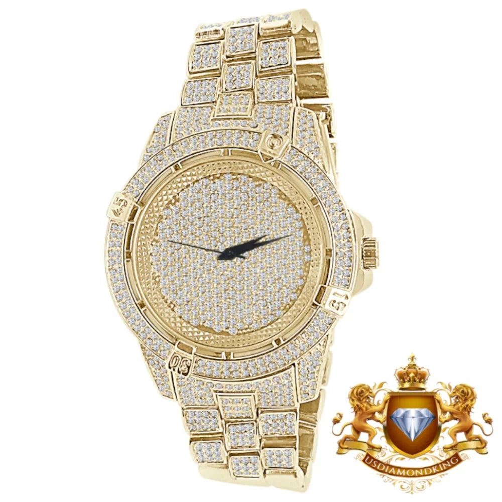 Men's Fully Bling Yellow Gold Finish Techno Pave Simulated Crystal Diamond Watch