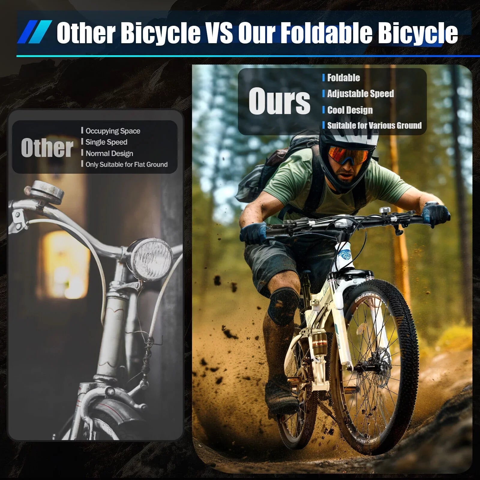 SHZICMY 26" Folding Mountain Bike 21 Speed Men Bikes MTB Bicycle School Dual Disc Brake