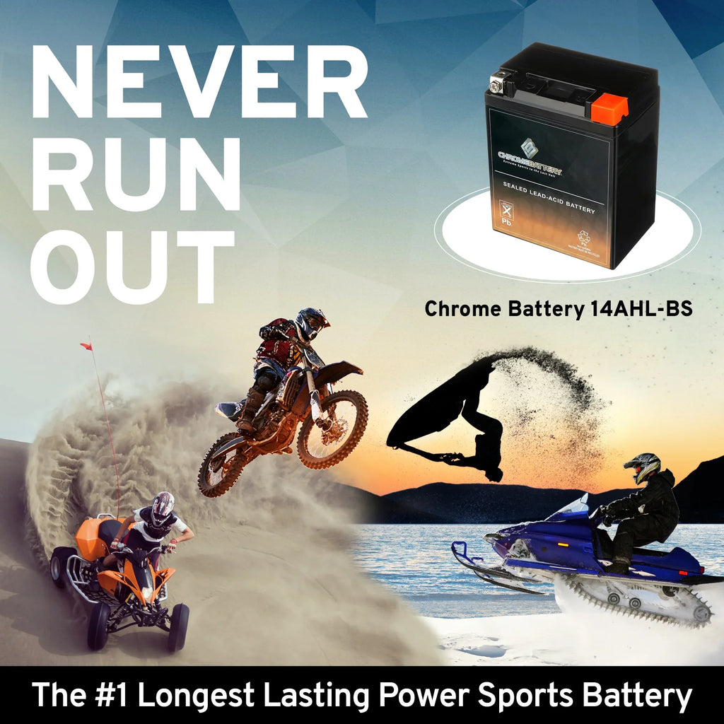 Chrome Battery YTX14AHL-BS (14AHL-BS 12 Volt,12 Ah, 210 CCA) Snowmobile Battery for Arctic Cat Cougar 1993