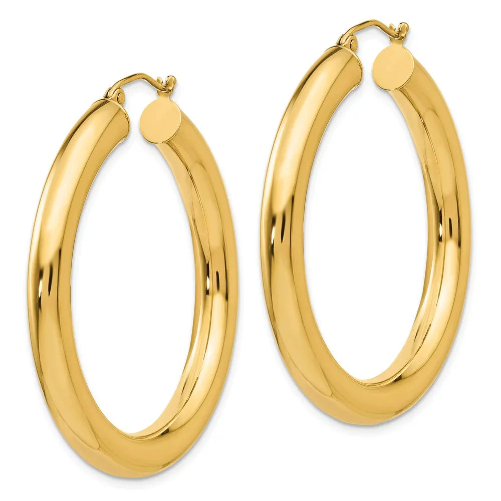 Real 14kt Yellow Gold Polished 5mm Tube Hoop Earrings; for Adults and Teens; for Women and Men