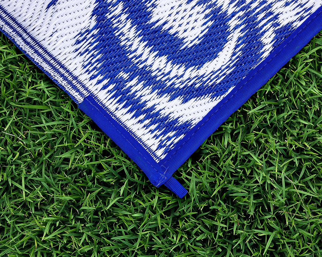 Camco 8' x 16' Reversible RV Outdoor Mat, Perfect Outdoor Accessory for RVing, Camping, Picnicking, and the Beach - Blue Swirl (42841)