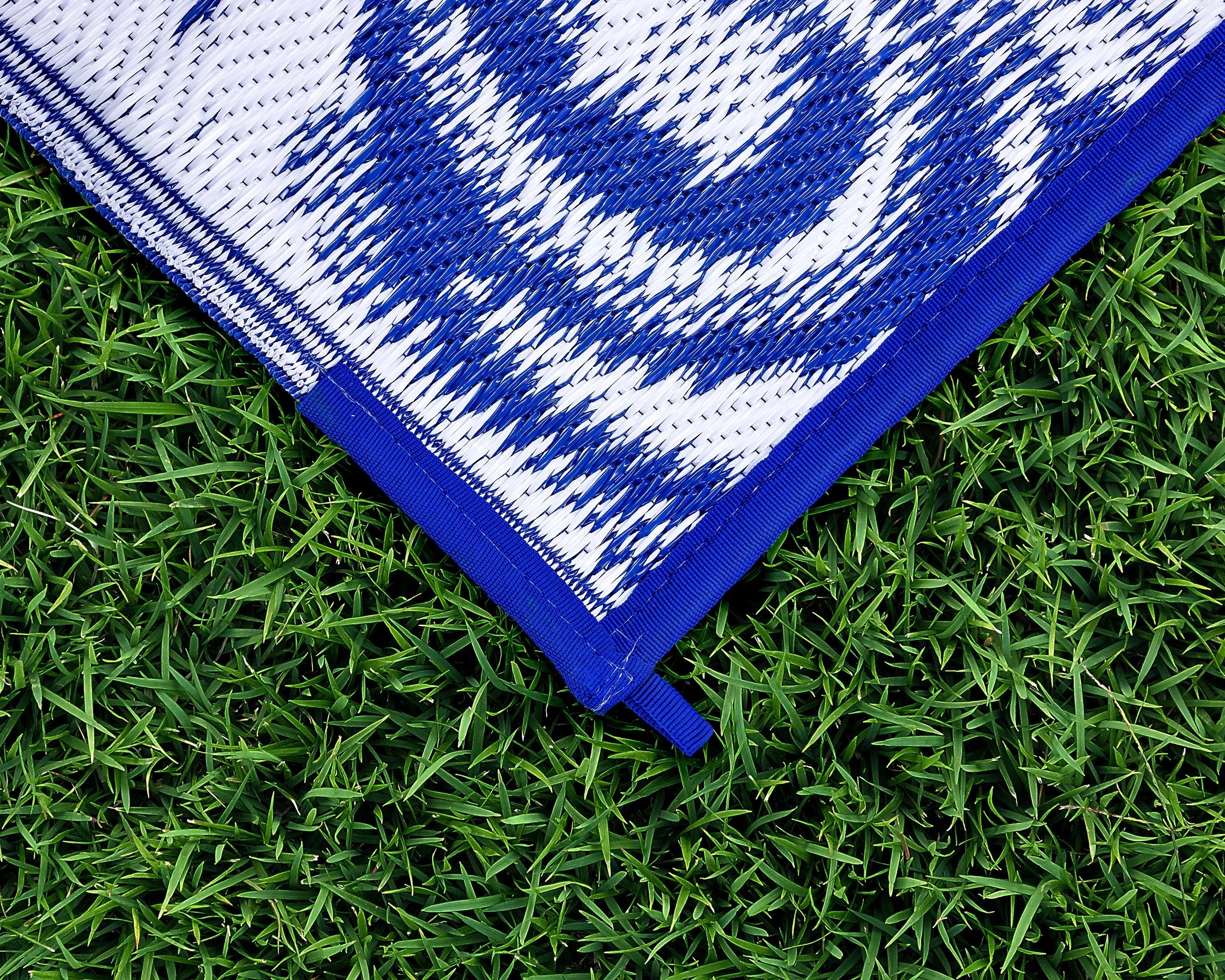 Camco 8' x 16' Reversible RV Outdoor Mat, Perfect Outdoor Accessory for RVing, Camping, Picnicking, and the Beach - Blue Swirl (42841)