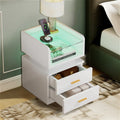 Dextrus LED Nightstand with Adjustable RGB LED, Modern End Side Table with Charging Station, White