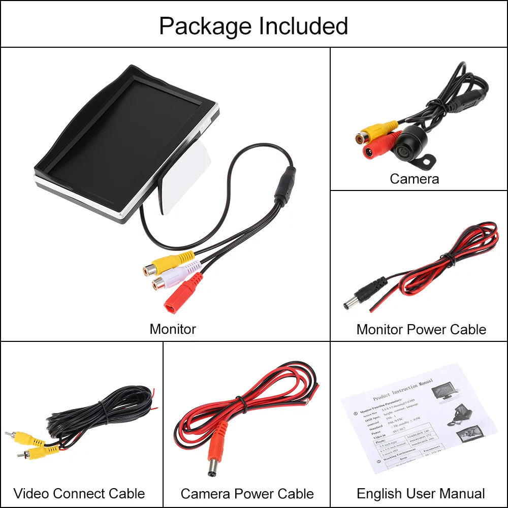 Htovila 5 Inch TFT LCD Display Monitor Car Rear View Backup Reverse System + HD Parking Camera