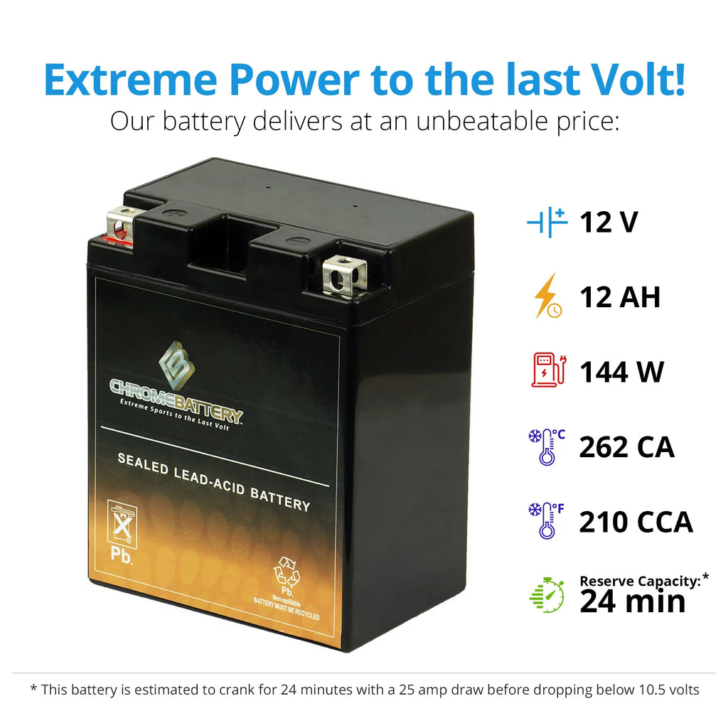 Chrome Battery YTX14AH-BS (14AH-BS 12 Volt,12 Ah, 210 CCA) Atv Battery for Kawasaki 300cc Klf300-c Bayou 300 4x4 1995