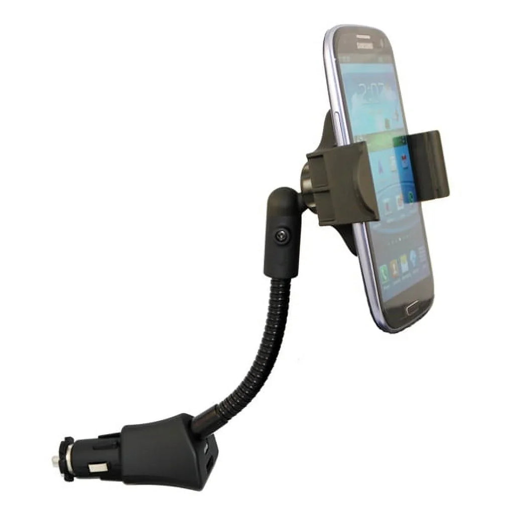 Car Mount Charger Socket Holder with USB Port Dock Cradle Gooseneck Swivel Black 3D for LG Stylo 3, V10 V20 - Motorola Droid Turbo 2, Moto Z Droid Force Droid - Samsung Galaxy J3 J5 J7, Note 3 4 5