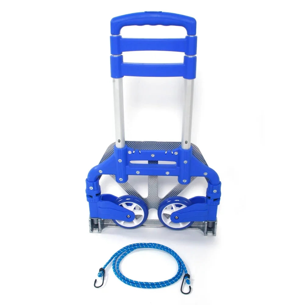 QEEK Folding Hand Truck and Dolly, Aluminum Hand Truck, 165 lb Capacity Heavy-Duty Luggage Trolley Cart with Telescoping Handle and Rubber Wheels, Portable Folding Hand Cart, Blue