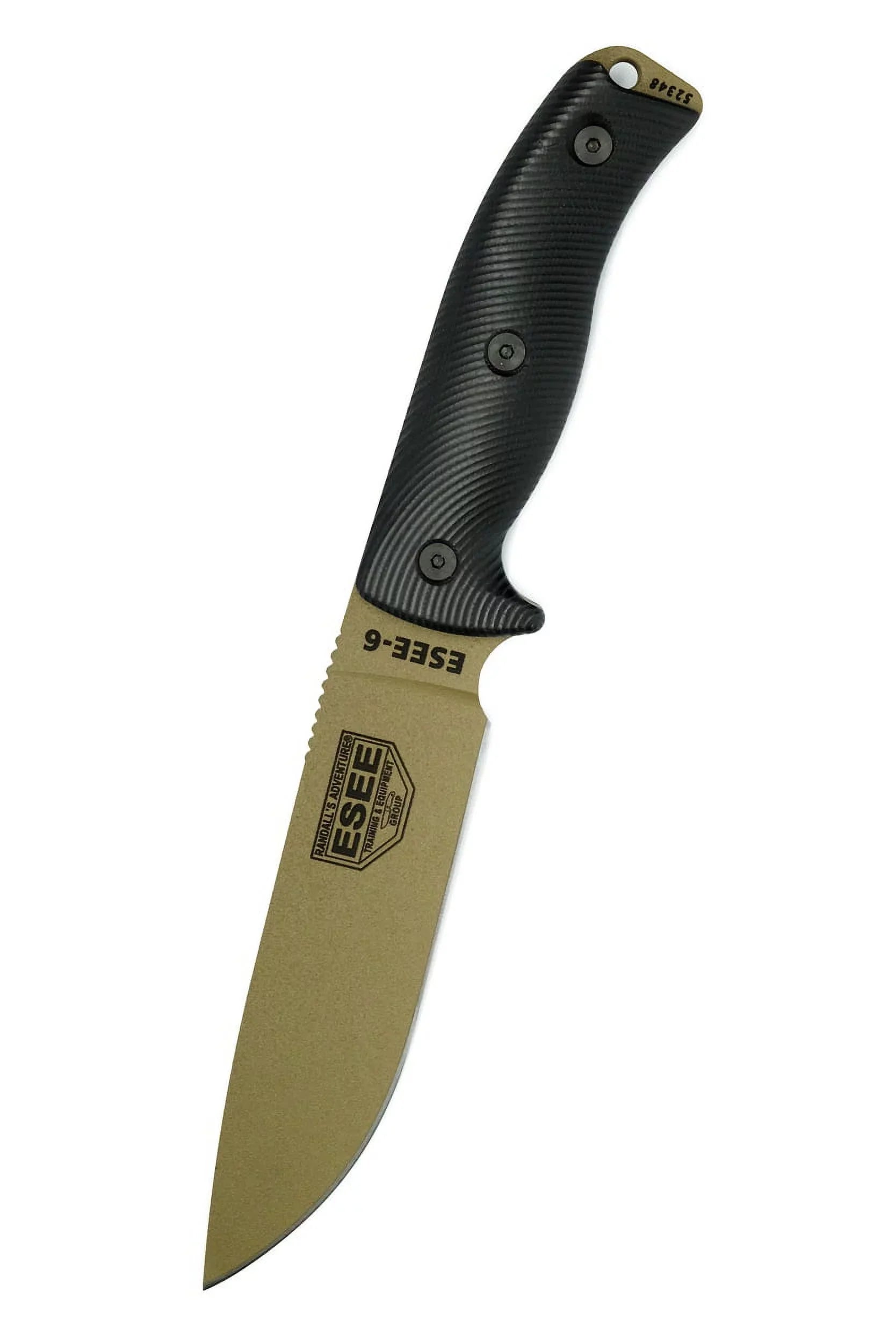 ESEE 6PDE-001 Fixed Blade Knife Dark Earth 1095 Carbon Steel & Black G10 Knives