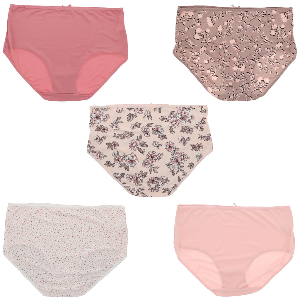 Delta Burke Intimates Women's Plus Size Sexy Classic High Rise Brief Panties (5Pr) (Large, Pink Floral Dots)