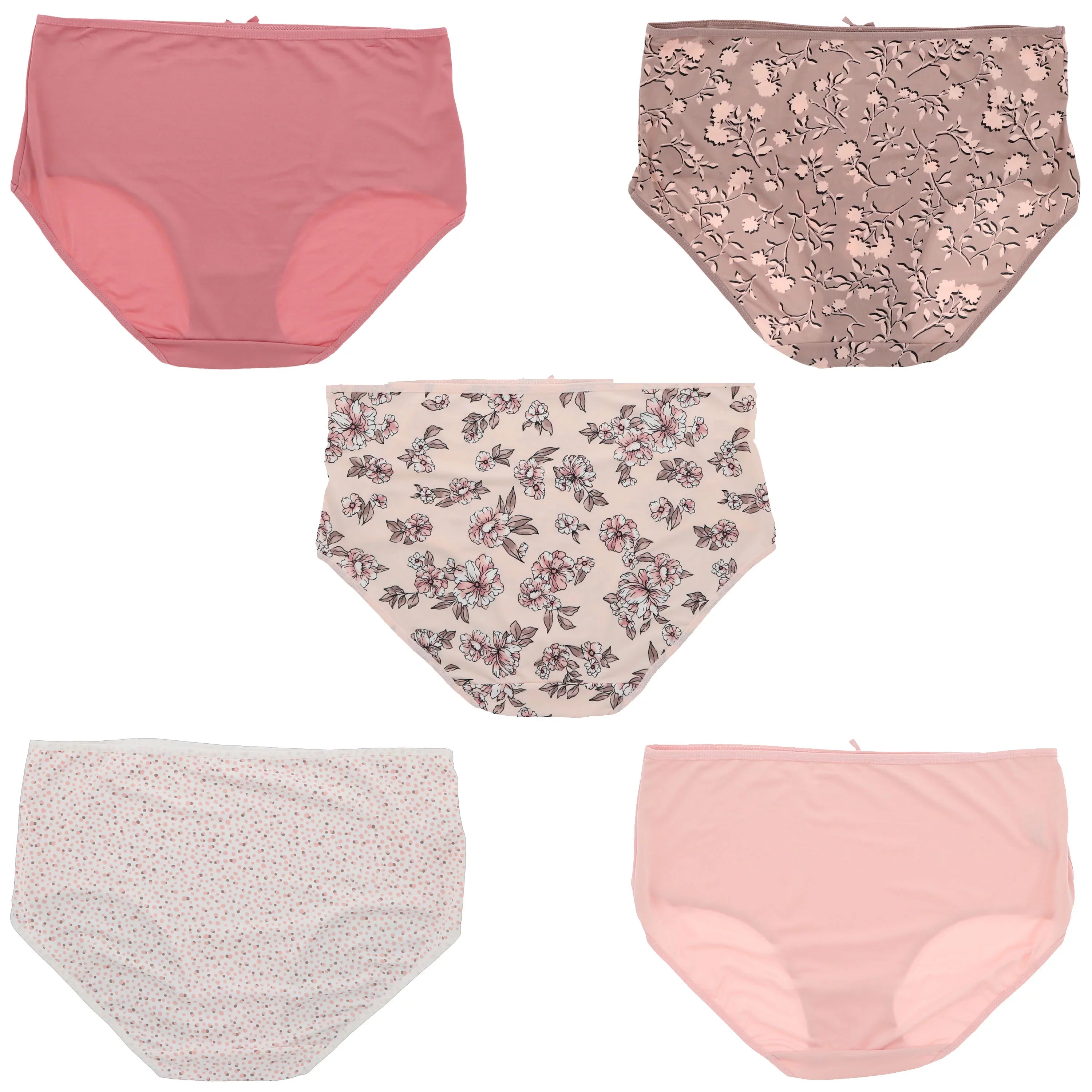 Delta Burke Intimates Women's Plus Size Sexy Classic High Rise Brief Panties (5Pr) (Large, Pink Floral Dots)