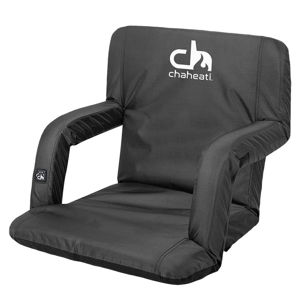Chaheati 7 V Heated Folding Bleacher Seat in Black – Battery Heated Chair For Camping, Sports, And Outdoor Activities