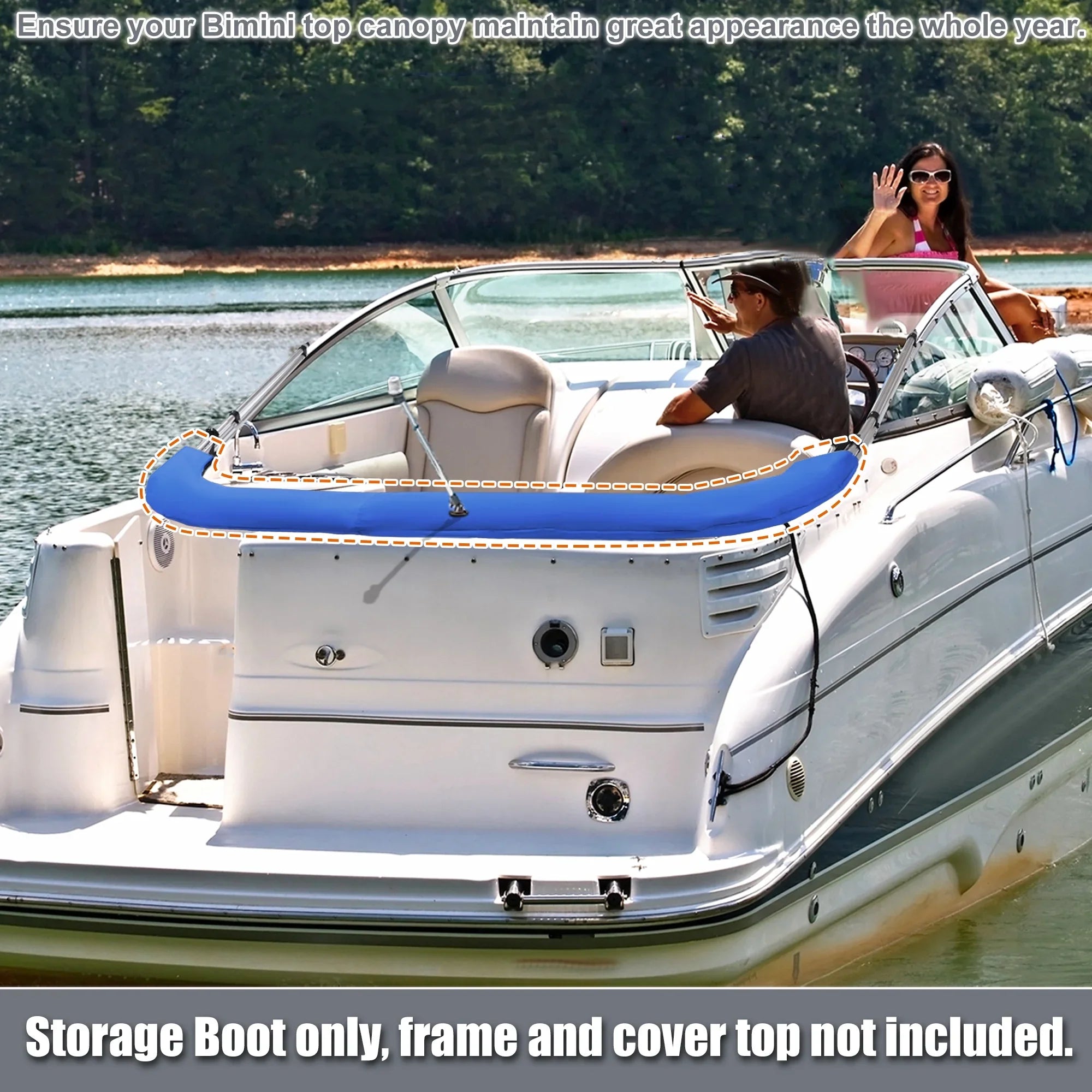 Boat Bimini Top Storage Boot with Light Hole 600D Polyester Canvas Blue 91"-96" W for 3 Bow 4 Bow