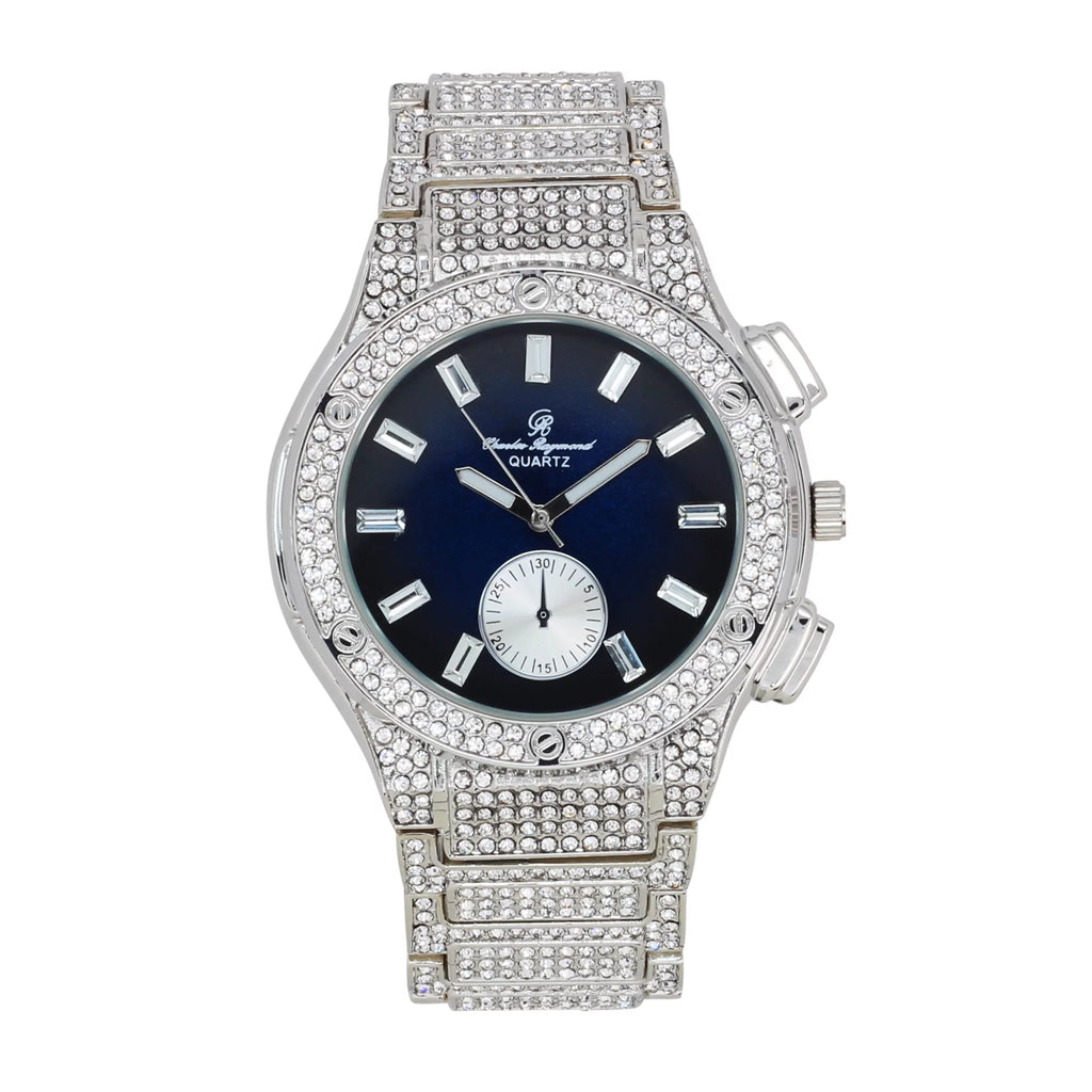 Charles Raymond Big Bling Watch Inspired by Hip Hop - Men's Iced Out Timepiece- Diamond Rhinestones on Blast - ST10311 MB SLV Blue -C