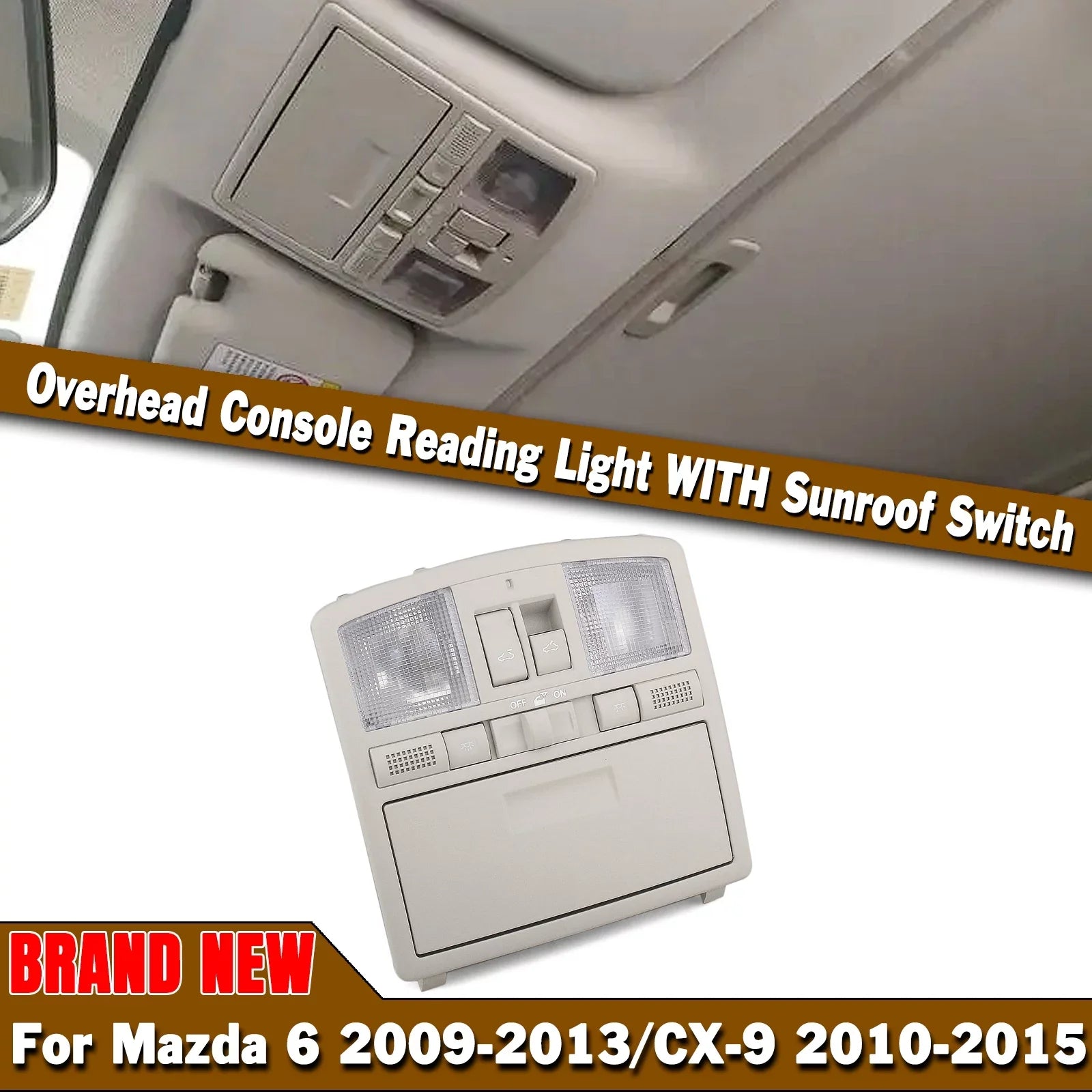 Overhead Console Reading Light w/ Sunroof Switch For Mazda 6 2009-2013 CX-9 2010-2015 Gray