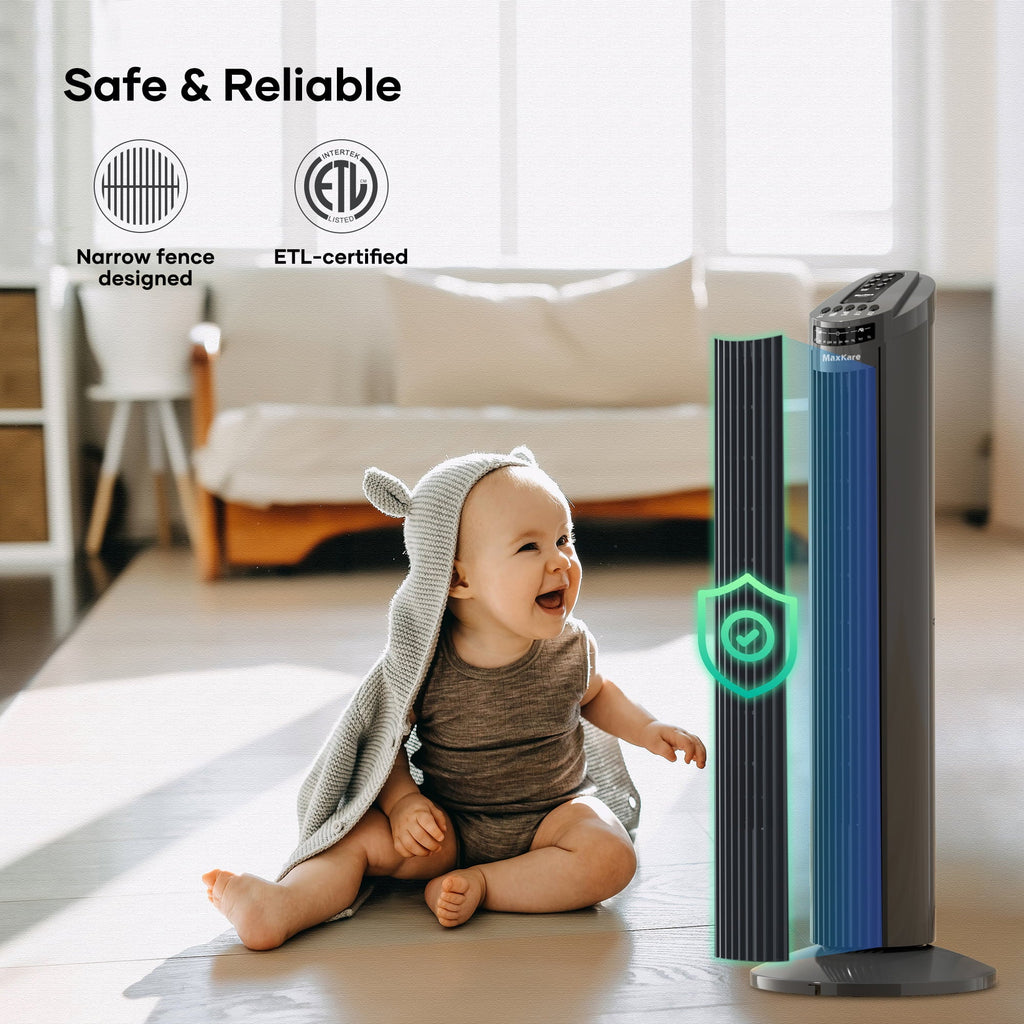 MaxKare 30" Tower Fan 120° Oscillating Fan 60dB Quiet Cooling Fan with Remote Control 3 Speeds 3 Wind Modes Timer for Bedroom, Dark Gray