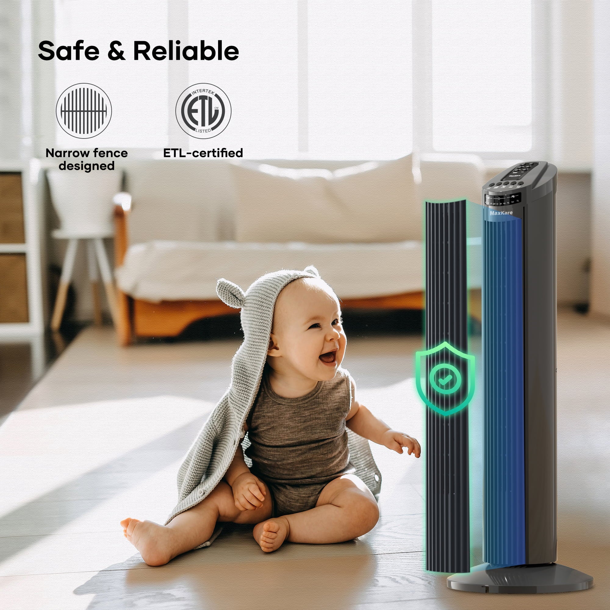 MaxKare 30" Tower Fan 120° Oscillating Fan 60dB Quiet Cooling Fan with Remote Control 3 Speeds 3 Wind Modes Timer for Bedroom, Dark Gray