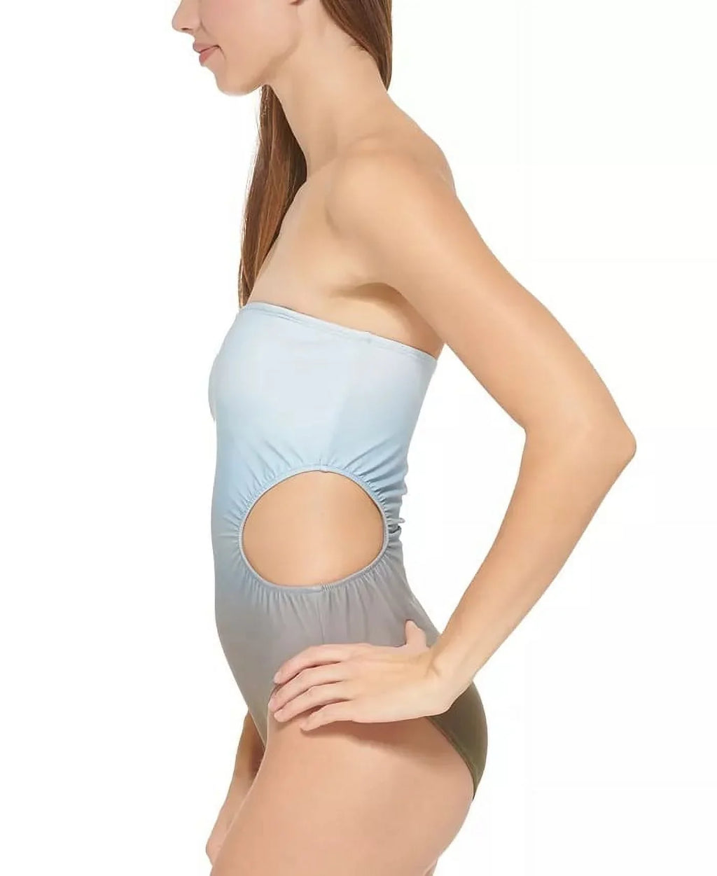 DKNY OMBRE SPLASH MOSS Cutout Bandeau One-Piece Swimsuit, US 12