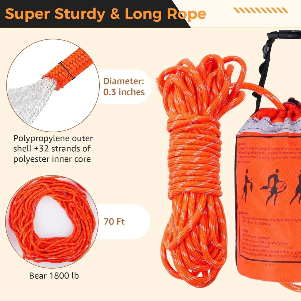 Water Rescue Throw Bag with 70 Feet of Rope, First Aid Device for Kayaking and Rafting, Safety Equipment for Raft and Boat
