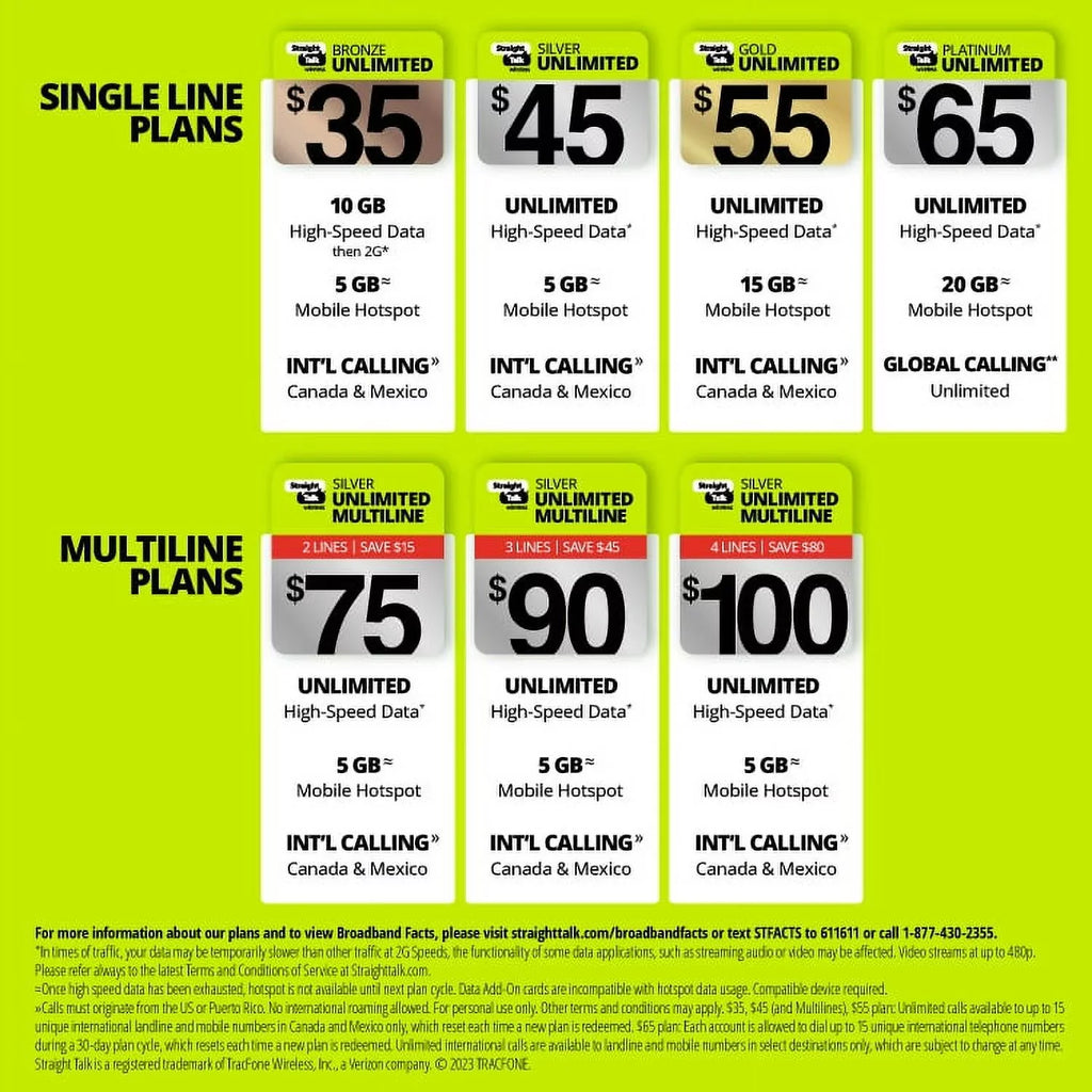 Straight Talk $75 Silver 2-Line Unlimited 30-Day Prepaid Plan + 5GB Hotspot Data + Int'l Calling e-PIN Top Up (Email Delivery)