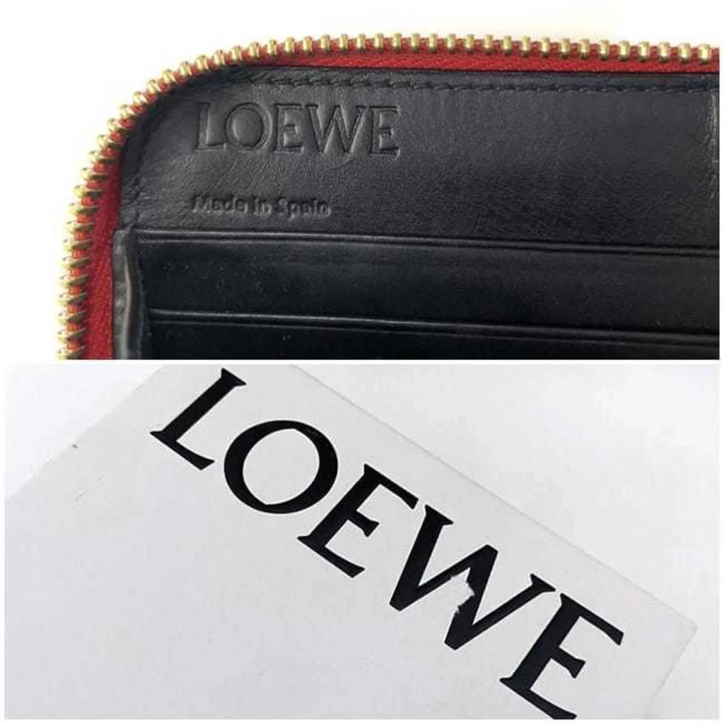 Pre-Owned Loewe Round Long Wallet Red Gold Repeat Anagram 107N55.F13 Leather GP LOEWE Embossed Women's (Good)