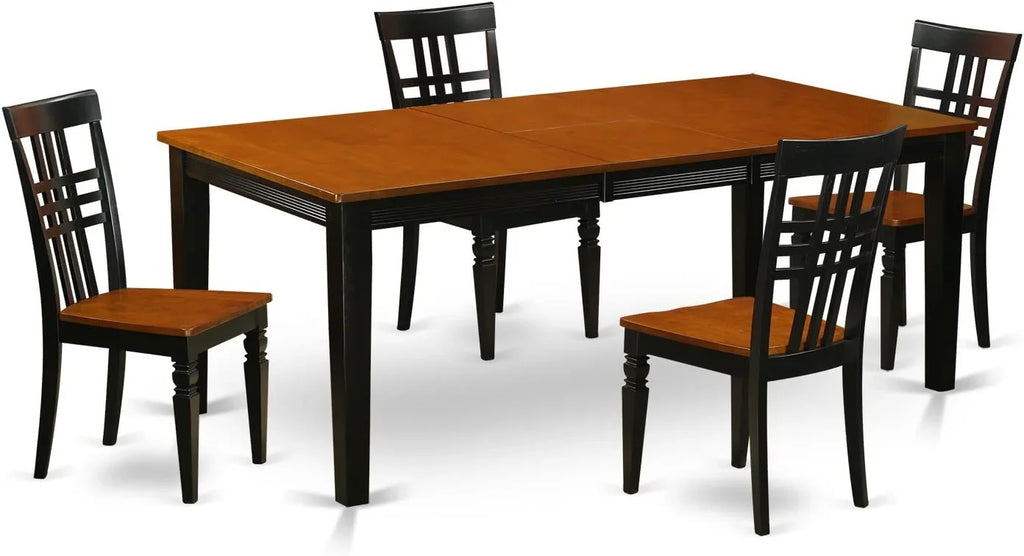 East West Furniture Kitchen Table Set with One Quincy Dining Room Table & 4 Chairs - Black & Cherry - 5 Piece