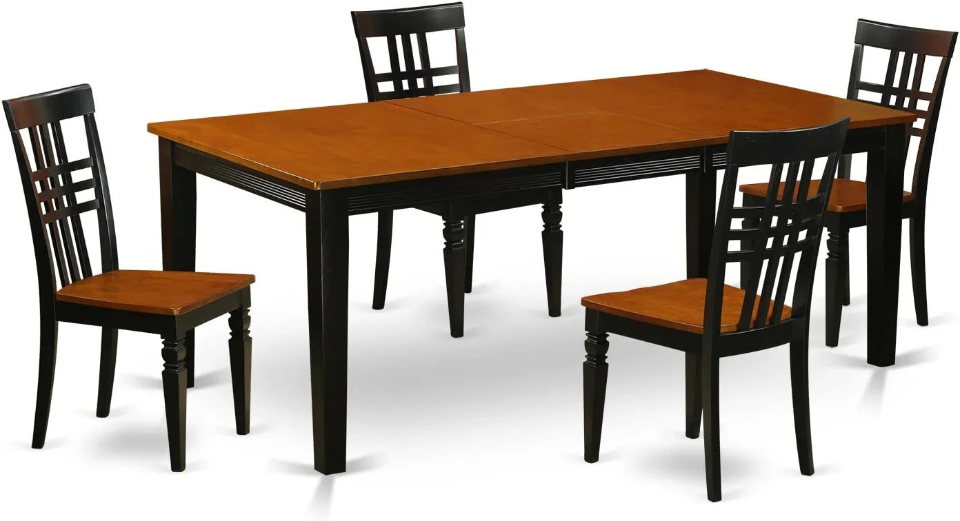 East West Furniture Kitchen Table Set with One Quincy Dining Room Table & 4 Chairs - Black & Cherry - 5 Piece