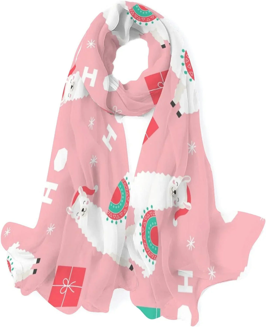 Hyjoy Christmas Llama Presents Long Silk Neck Scarf Lightweight Shawl Wrap Scarves for Women Girls