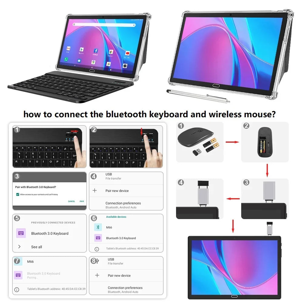 Tablet 10 inch Android Tablet, Android 11 Tablet, 4G Phone Tablet, 2 in 1 Tablet,Tablet with Keyboard,4GB RAM+64GB Storage,Octa-Core Processor,Dual 13MP Camera,Wi-Fi Tablet,Mother's Day Gift Tablet