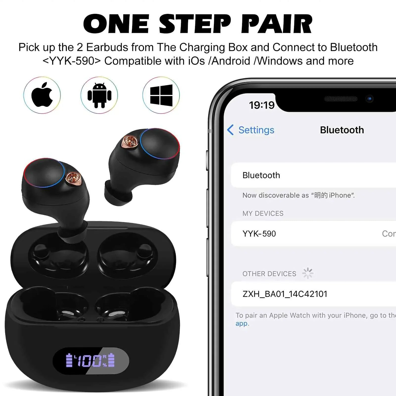 UrbanX True Wireless Bluetooth Earbuds + Charging Case, Black, Dual Connect, IPX5 Water Resistance, Bluetooth 5.2 Connection, Balanced, Bass Boost Compatible with Tab 4 10 Plus